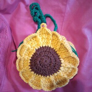 Bag crochet knit shoulder handbag yellow brown green mustard sunflower gift